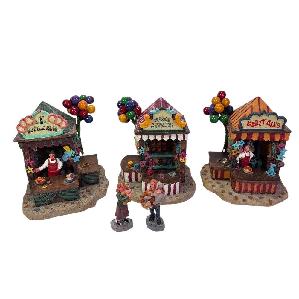 Lemax Carnival Kiosks Christmas Village Fair Game Booths Set 43440 Boxed 2004‎